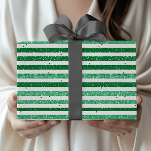 Nature Green White Horizontal Glitter Stripes Wrapping Paper