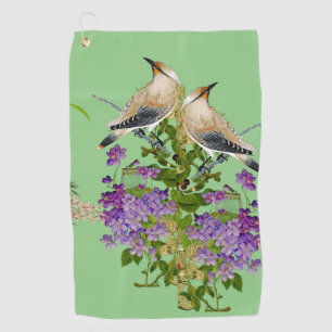 Nature Greenery Watercolor Love Birds Lilac Bloom Golf Towel