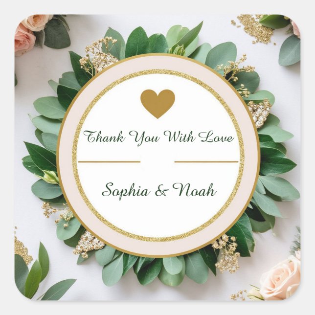 🌿 Nature Greenery Wedding Thank You Favour 🌿 Square Sticker (Front)