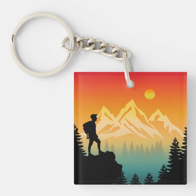 Nature Hiking Mountain Forest Scenery Key Ring (Front)