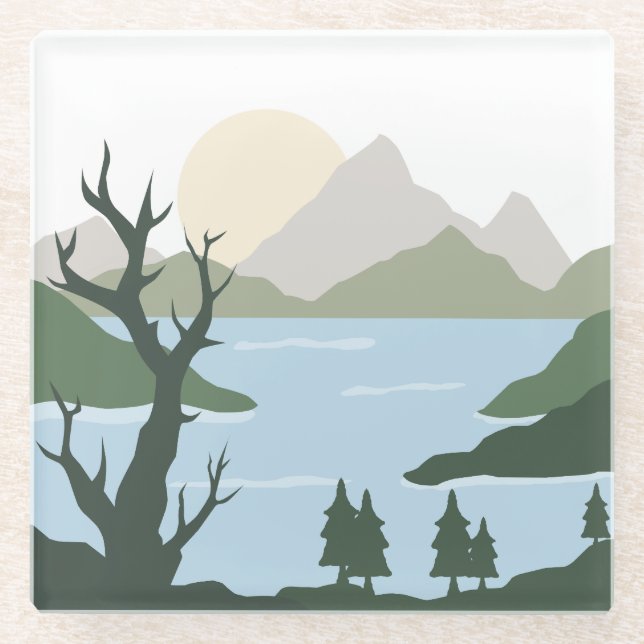 Nature Illustration Glass Coaster (Front)