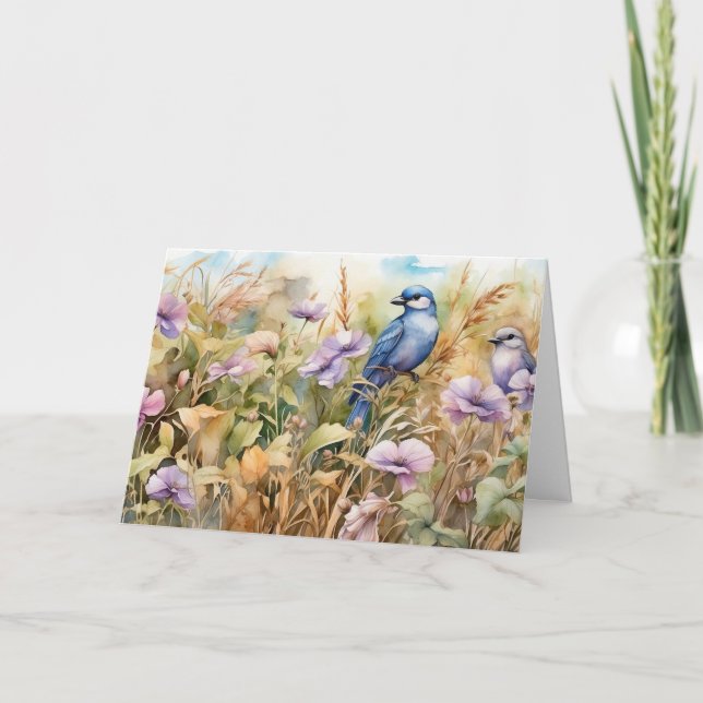 Nature Illustration with Birds and Wildflowers Card (Front)