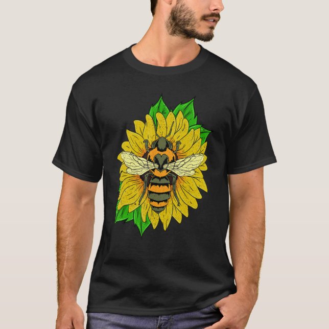 Nature Insect Bee Gardener Flower Hippie Sunflower T-Shirt (Front)