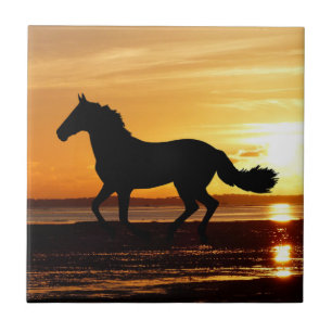 Nature Inspirations Horse Silhouetted in Sunset Tile