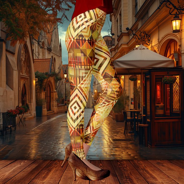 Nature Inspired Abstract Geometric Pattern Leggings (Modern design leggings showing a nature inspired geometric pattern in a variety of warm fall colors)