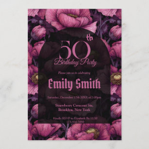 Nature Inspired Anemones Sparkle First Birthday Invitation