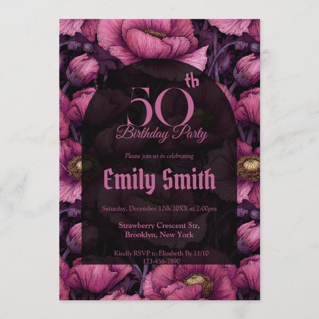 Nature Inspired Anemones Sparkle First Birthday  Invitation (Front)
