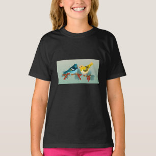 Nature-Inspired Birds Art Girls' Black Tee