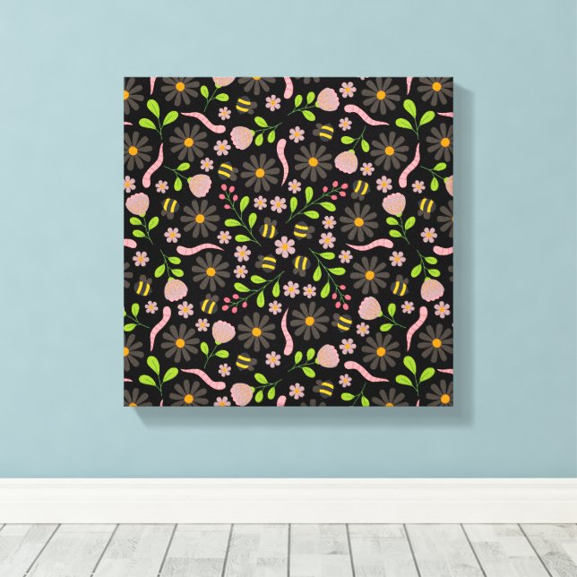 Nature inspired blooms and critters canvas print (Insitu(Wood Floor))