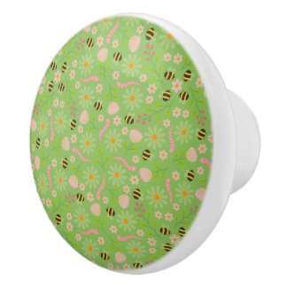 Nature inspired blooms and critters ceramic knob