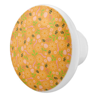 Nature inspired blooms and critters ceramic knob