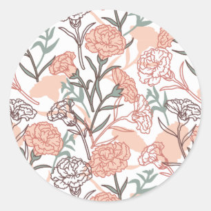Nature Inspired Floral: Carnation Flower Pattern Classic Round Sticker