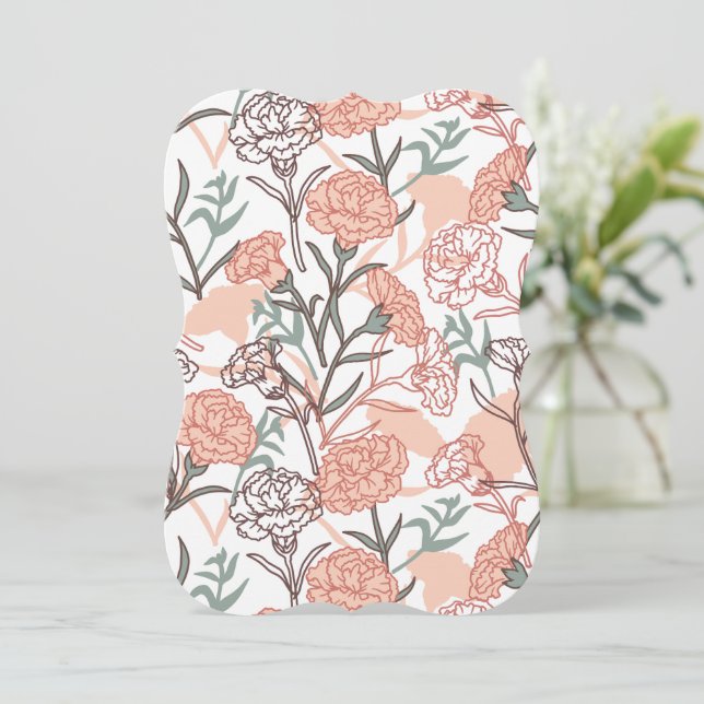 Nature Inspired Floral: Carnation Flower Pattern Invitation (Standing Front)