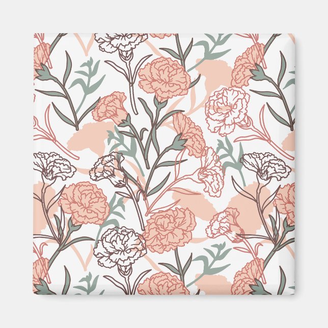 Nature Inspired Floral: Carnation Flower Pattern Magnet (Front)