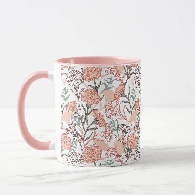 Nature Inspired Floral: Carnation Flower Pattern Mug (Left)