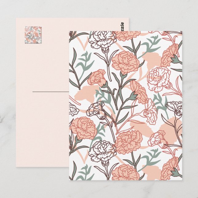 Nature Inspired Floral: Carnation Flower Pattern Postcard (Front/Back)