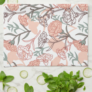 Nature Inspired Floral: Carnation Flower Pattern Tea Towel