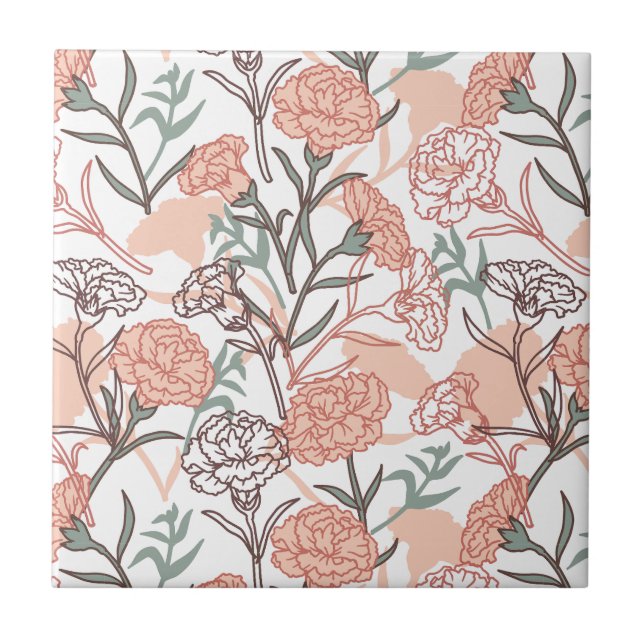 Nature Inspired Floral: Carnation Flower Pattern Tile (Front)