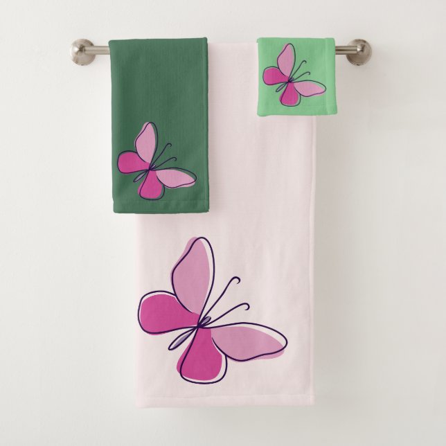 Nature Inspired Insect Pink Butterfly Bath Towel Set (Insitu)