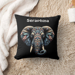 Nature-inspired intricate elephant design cushion
