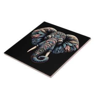 Nature-inspired intricate elephant design tile