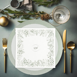 Nature Inspired Leaved Border Monogram Napkin