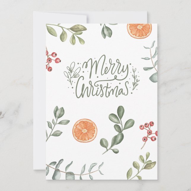 Nature-Inspired Merry Christmas Card with Oranges (Front)
