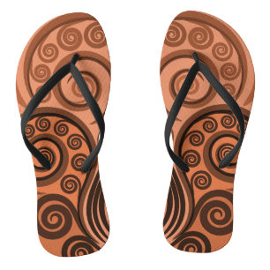 Nature-Inspired Orange Abstract Fern Leaf Swirls Jandals