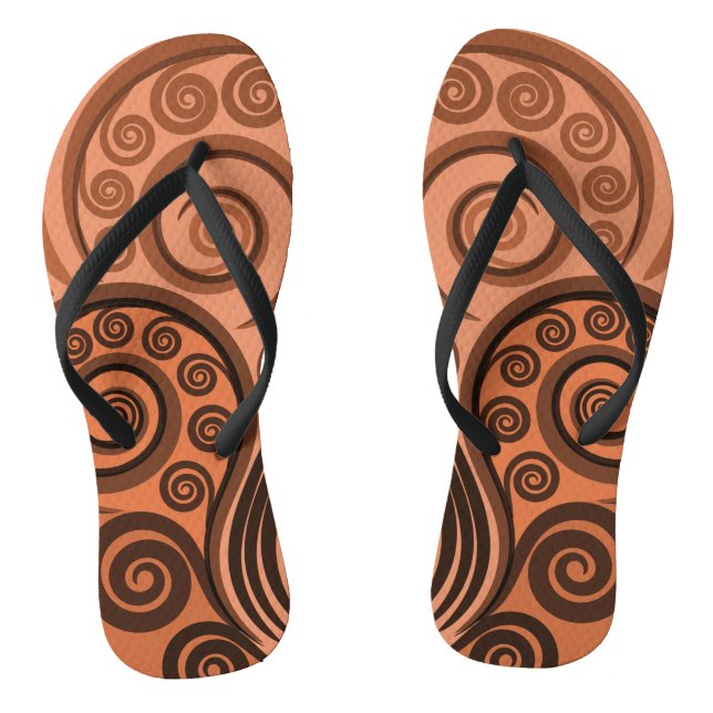 Nature-Inspired Orange Abstract Fern Leaf Swirls Jandals (Footbed)