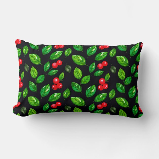 Nature-Inspired Pattern With Vibrant Green Leaves Lumbar Cushion (Front)