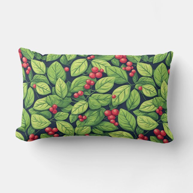 Nature-Inspired Pattern With Vibrant Green Leaves Lumbar Cushion (Front)