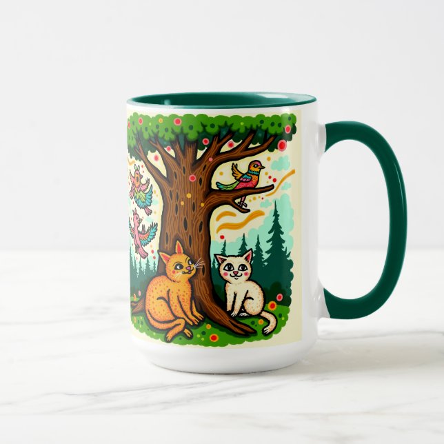 Nature-Inspired Tree and Animals Ceramic Mug (Right)