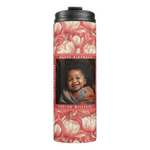 Nature Inspired Tulip Floral Custom Birthday Gift Thermal Tumbler