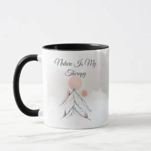 Nature Is My Therapy   Minimalist Mountain Line Ar Mug