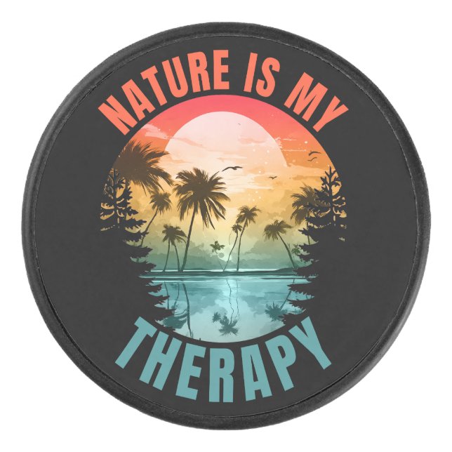 Nature is my therapy summer outdoor gift hockey puck (Front)