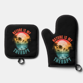 Nature is my therapy summer outdoor gift oven mitt & pot holder set
