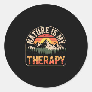 Nature is therapy hiking camping mountain sunset classic round sticker