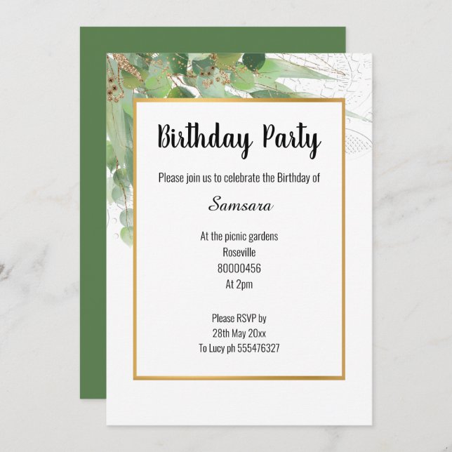 NATURE & LACE SAGE GOLD ALL OCCASION INVITATION (Front/Back)