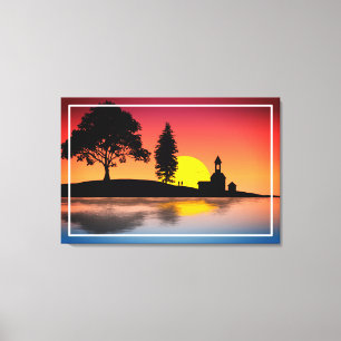 Nature Lake Trees Couple Silhouette Artwork-57178 Canvas Print
