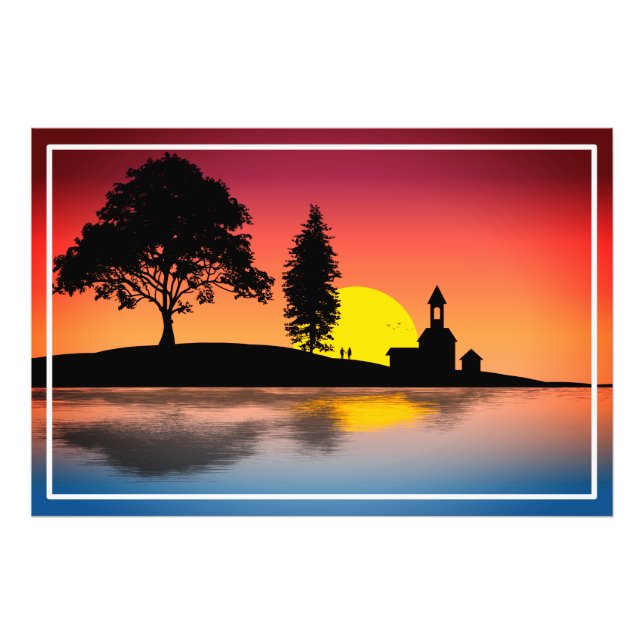 Nature Lake Trees Couple Silhouette Artwork-57178 Photo Print (Front)