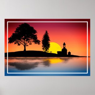 Nature Lake Trees Couple Silhouette Artwork-57178 Poster