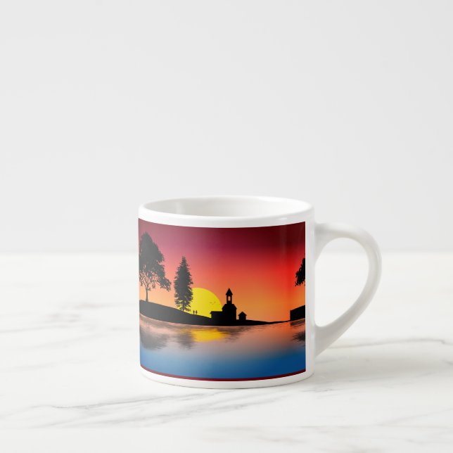 Nature Lake Trees Couple Silhouette Artwork Espresso Cup (Right)