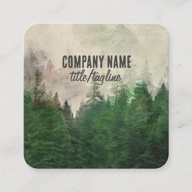  nature landscape art  mountain evergreen forest   square business card (Front)