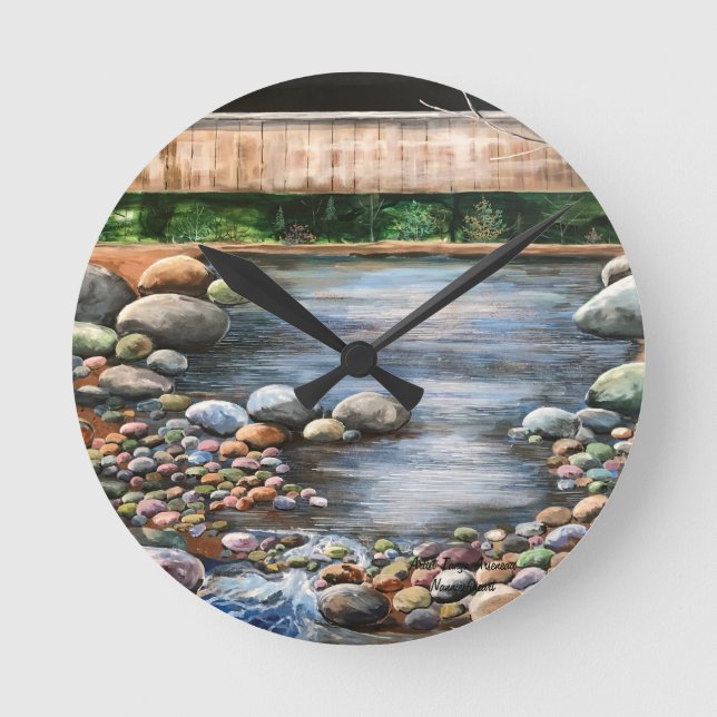 Nature Landscape Browns & Blues Painting Round Clock (Front)