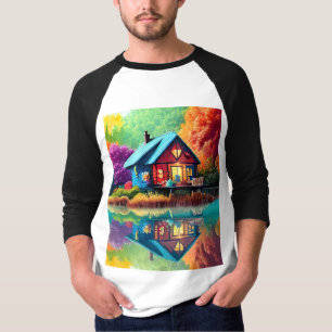 Nature Landscape Illustration with Lake Cottage T-Shirt