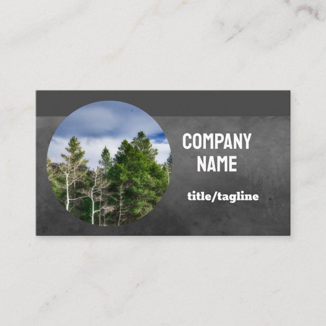  nature landscape pine trees on charcoal grey  business card (Front)
