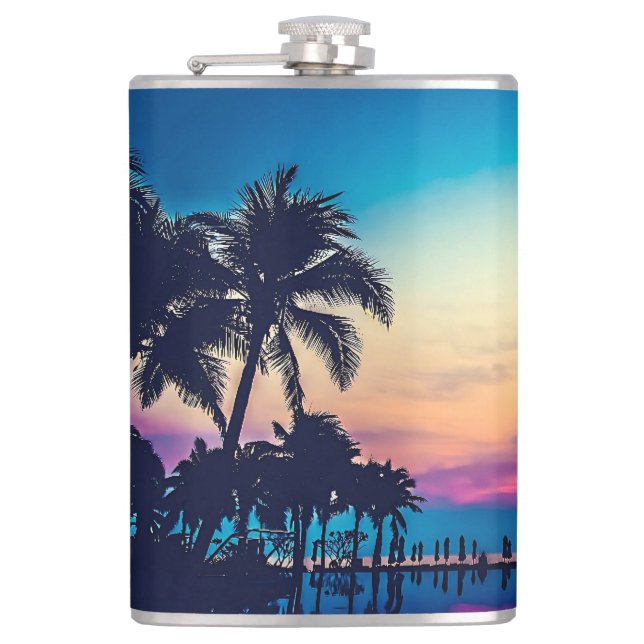 Nature Landscape Pool Palm Trees-25925 Hip Flask (Front)