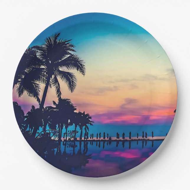 Nature Landscape Pool Palm Trees-25925 Paper Plate (Front)