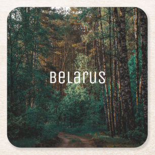 Nature Landscape Scenery Forest Birch Trees Square Paper Coaster