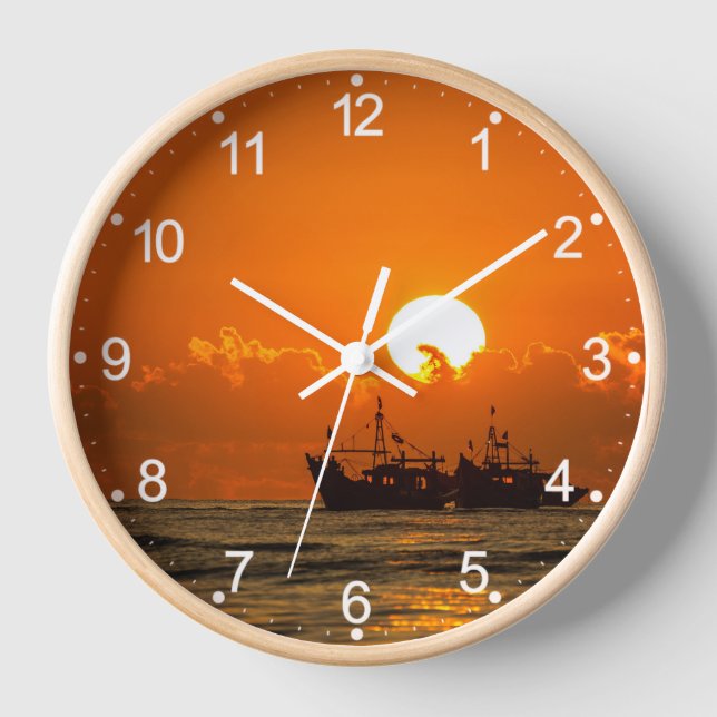 Nature Landscape Sunset with Boat-68465 Clock (Front)